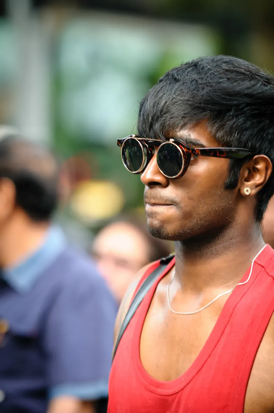 Man wearing a pair of unique-looking sunglasses