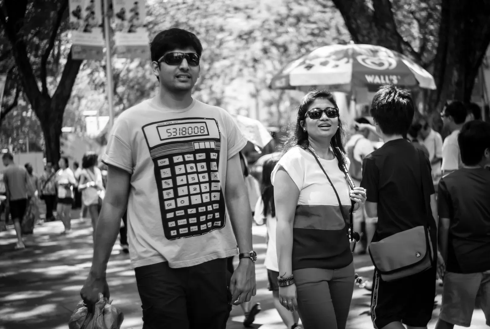 man wearing a t-shirt with calculator print