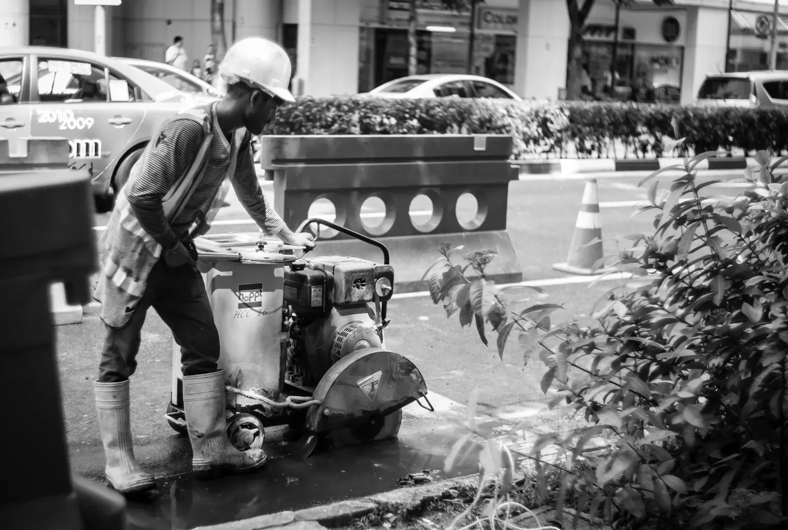 Construction worker along the road