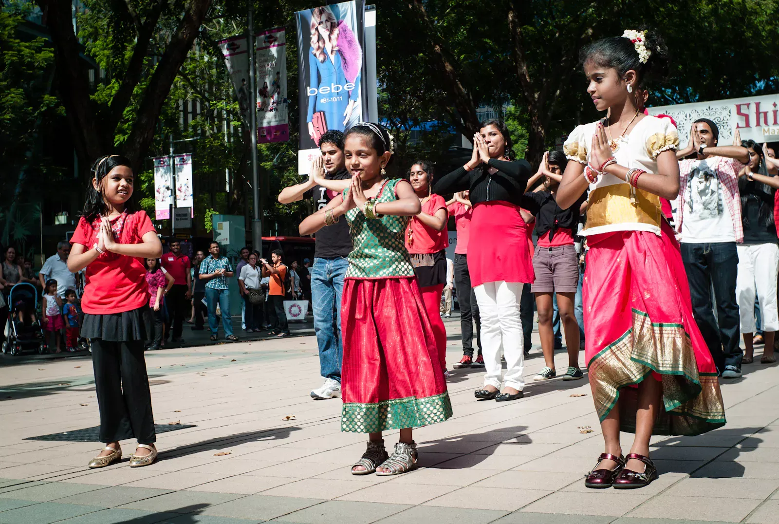 A group of Indian dancers in a flash mob along Orchard Road