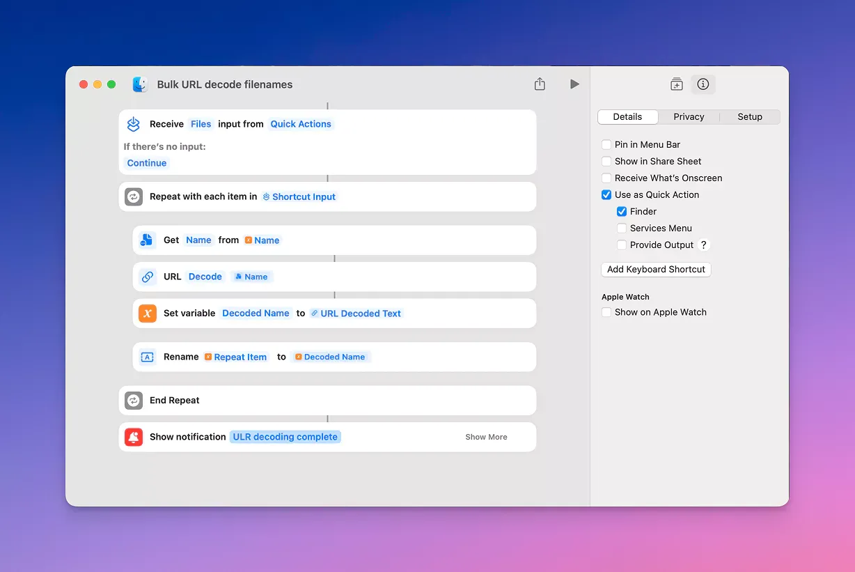 Apple Shortcuts: Bulk URL decode filenames