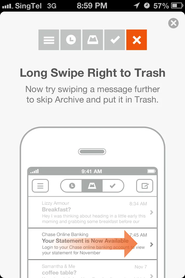 Mailbox long swipe right