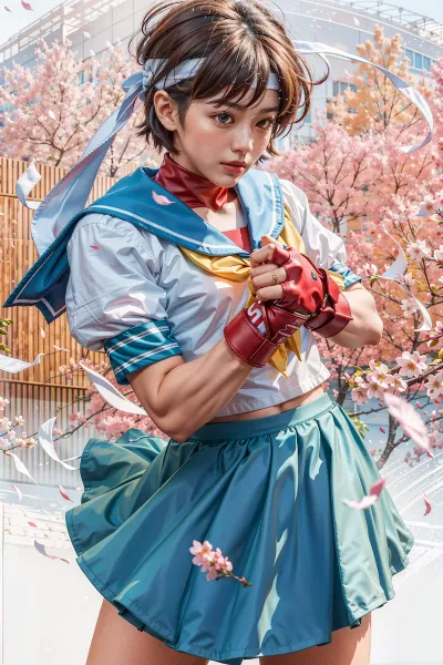 Sakura Kasugano sakura season AI art by Jenxi