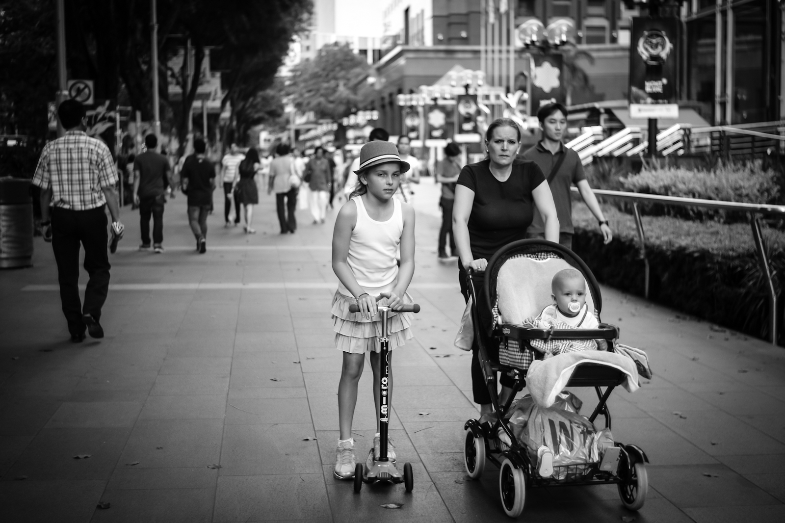 Mother and her two daughters in Orchard Road